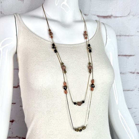 18 Inch Puffy Hearts and Beads Double Strand Gold Plated Island Necklace - Picture 1 of 15